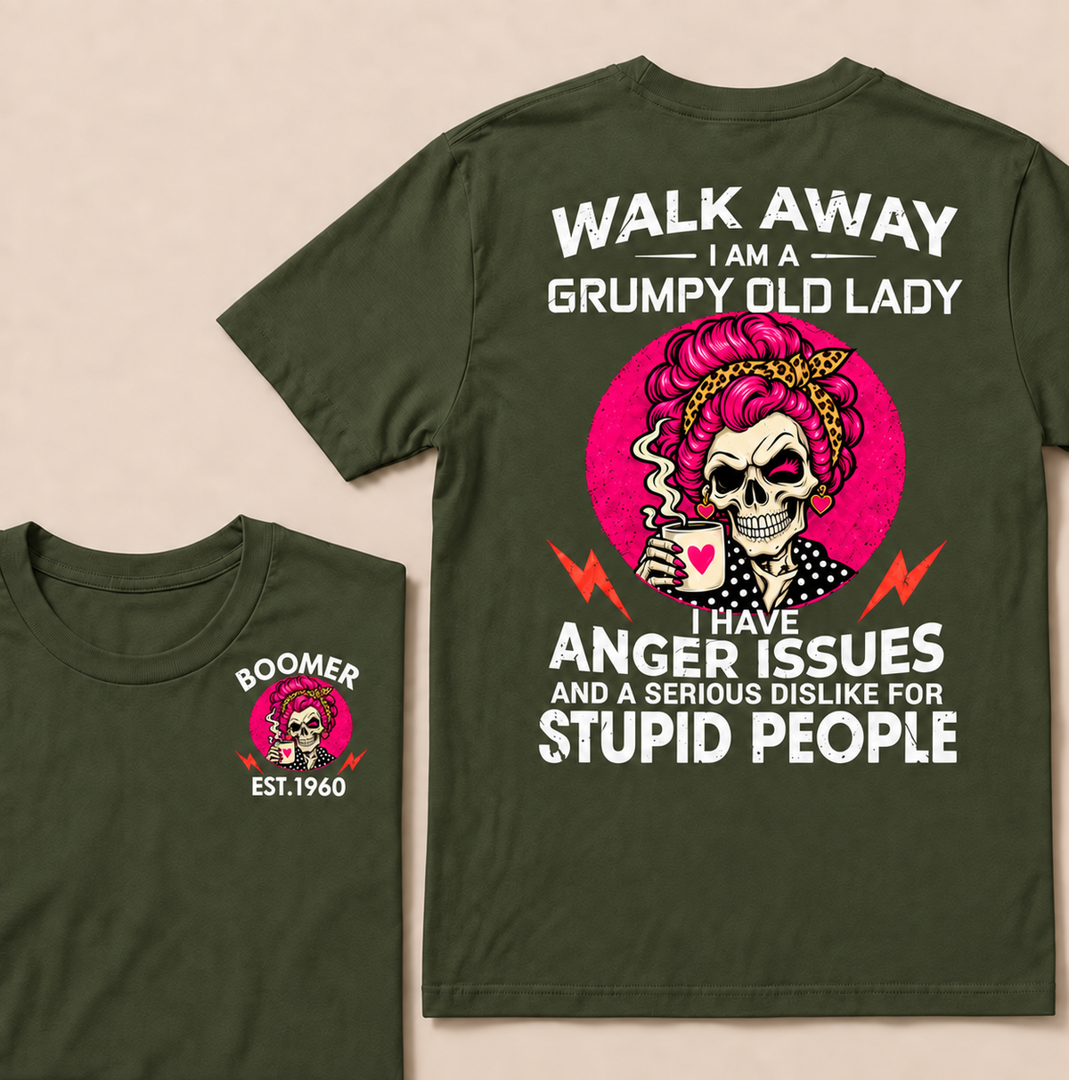Walk Away I Am A Grumpy Old Lady Skull Coffee Funny Custom Year T-shirt
