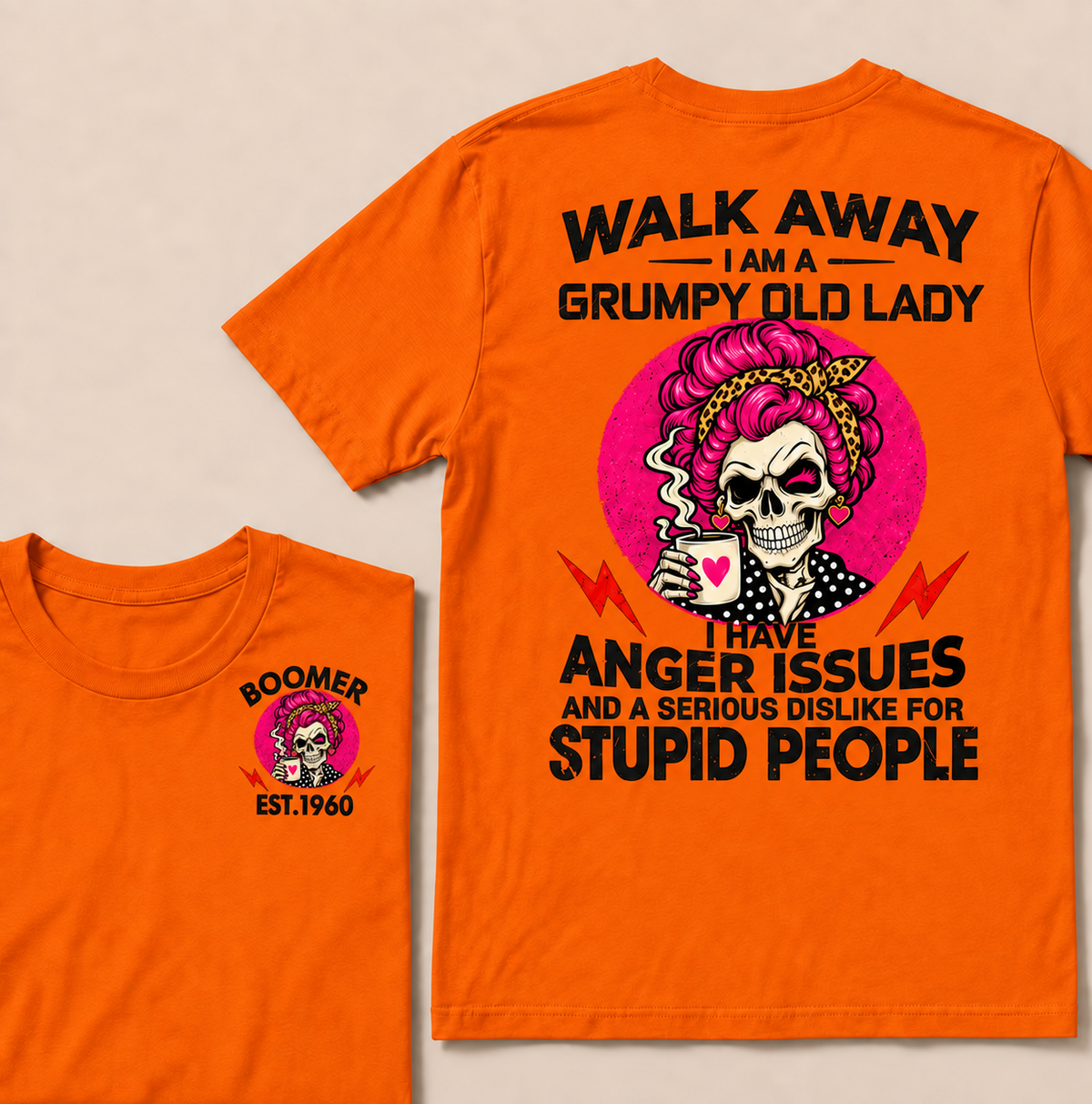 Walk Away I Am A Grumpy Old Lady Skull Coffee Funny Custom Year T-shirt