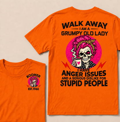 Walk Away I Am A Grumpy Old Lady Skull Coffee Funny Custom Year T-shirt