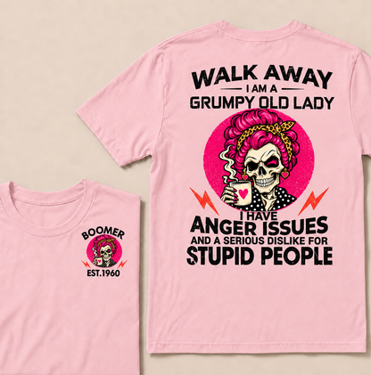 Walk Away I Am A Grumpy Old Lady Skull Coffee Funny Custom Year T-shirt