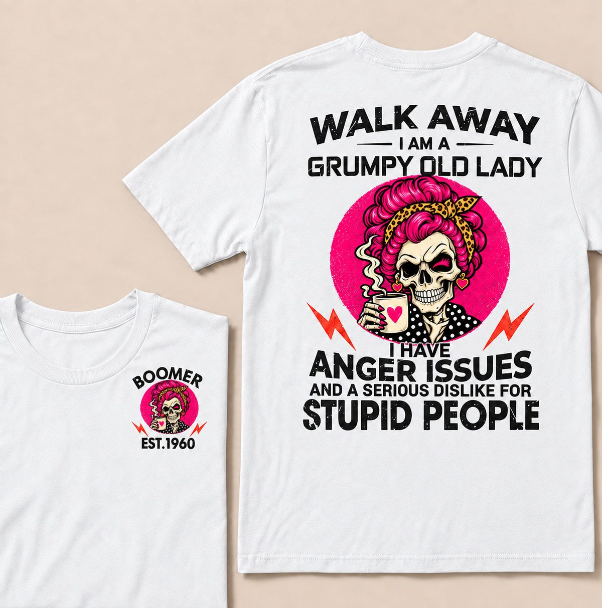 Walk Away I Am A Grumpy Old Lady Skull Coffee Funny Custom Year T-shirt