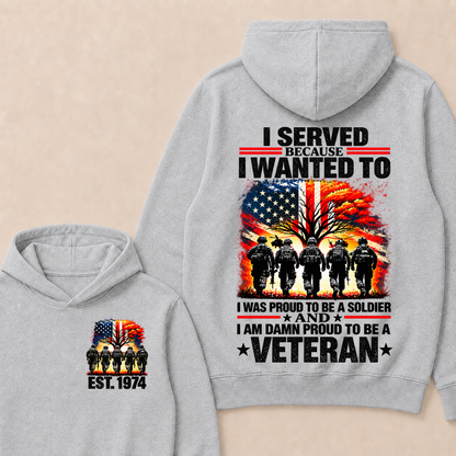 I Served Because I Wanted To I Was Proud To Be A Soldier And I Am Damn Proud To Be A Veteran Est. Year Hoodie