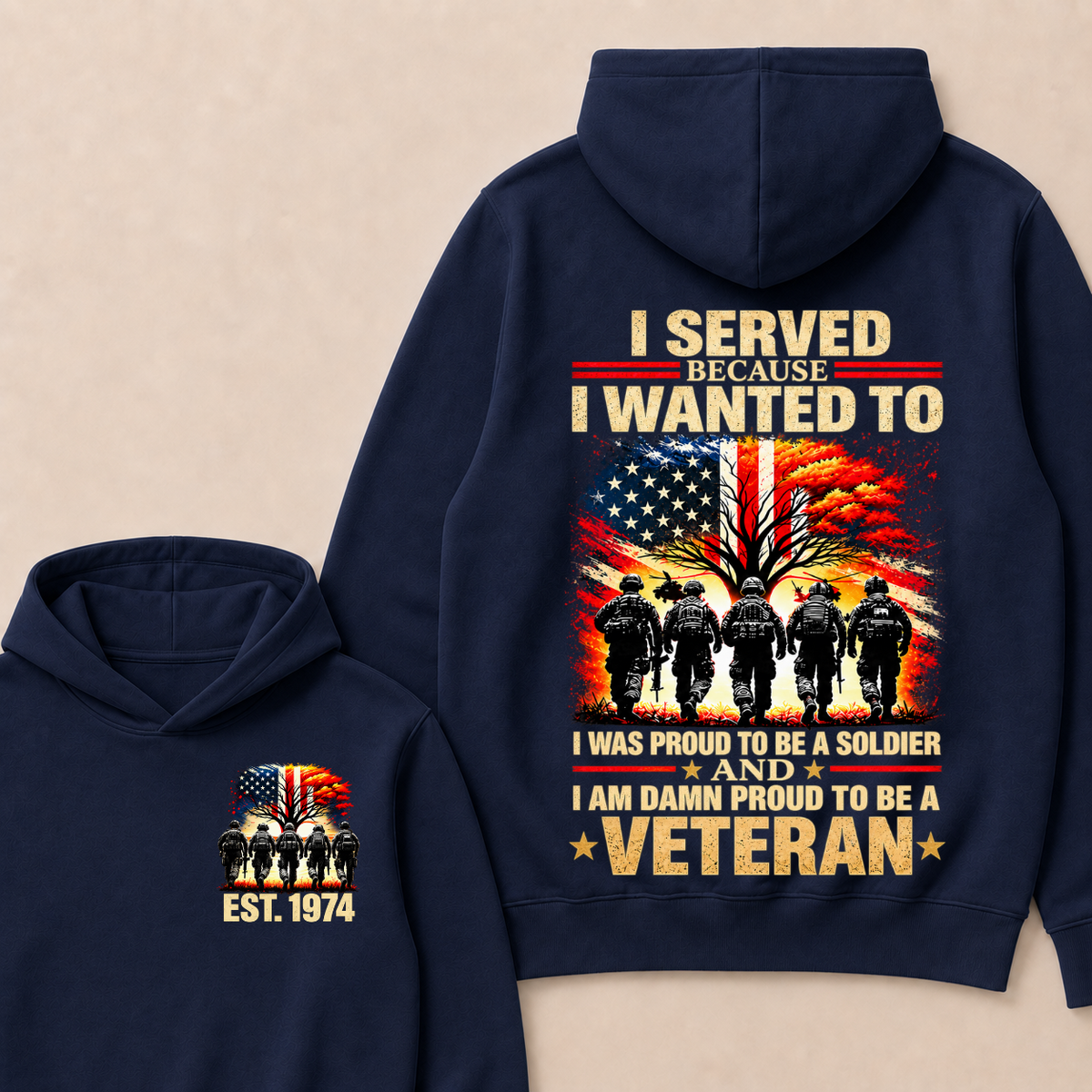 I Served Because I Wanted To I Was Proud To Be A Soldier And I Am Damn Proud To Be A Veteran Est. Year Hoodie