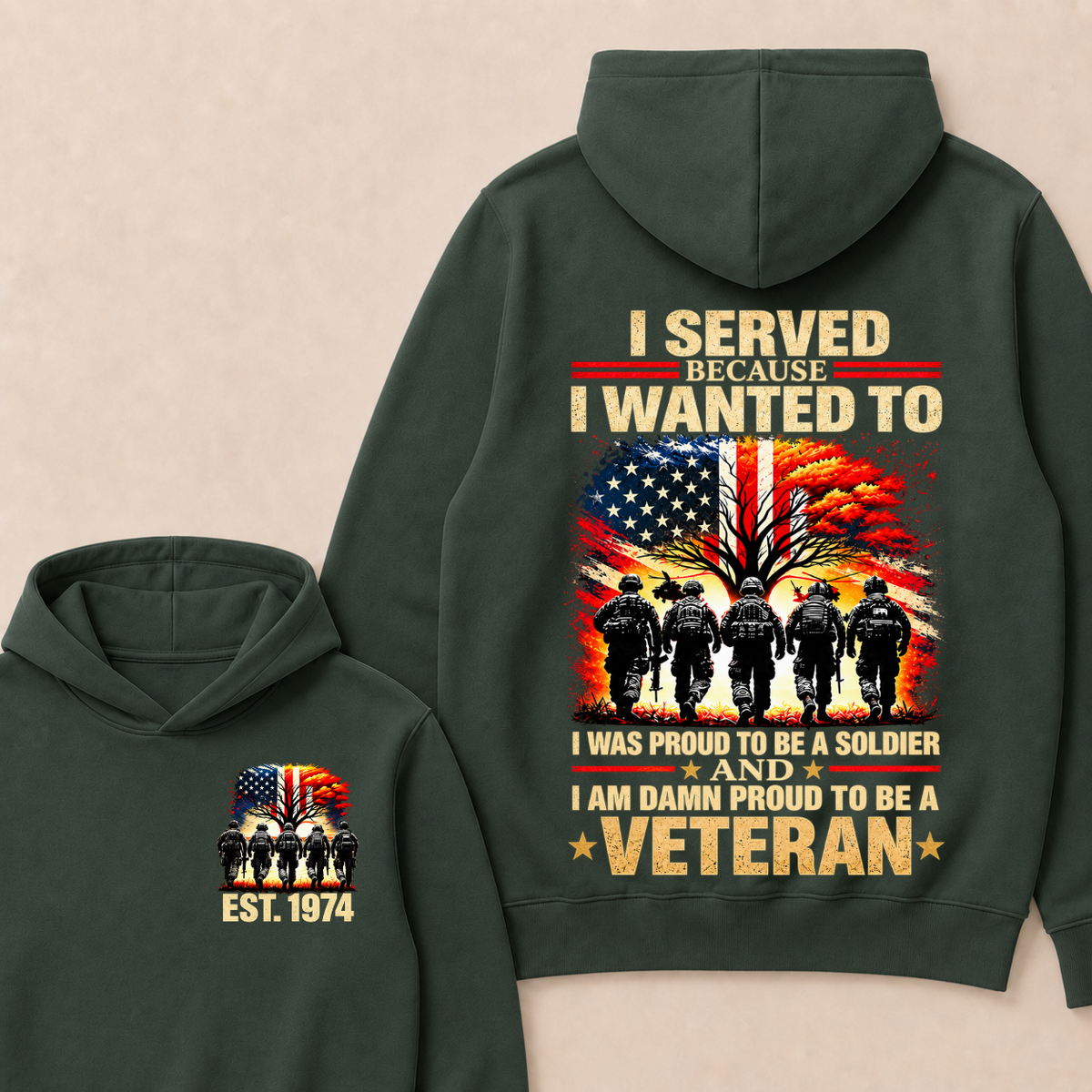 I Served Because I Wanted To I Was Proud To Be A Soldier And I Am Damn Proud To Be A Veteran Est. Year Hoodie