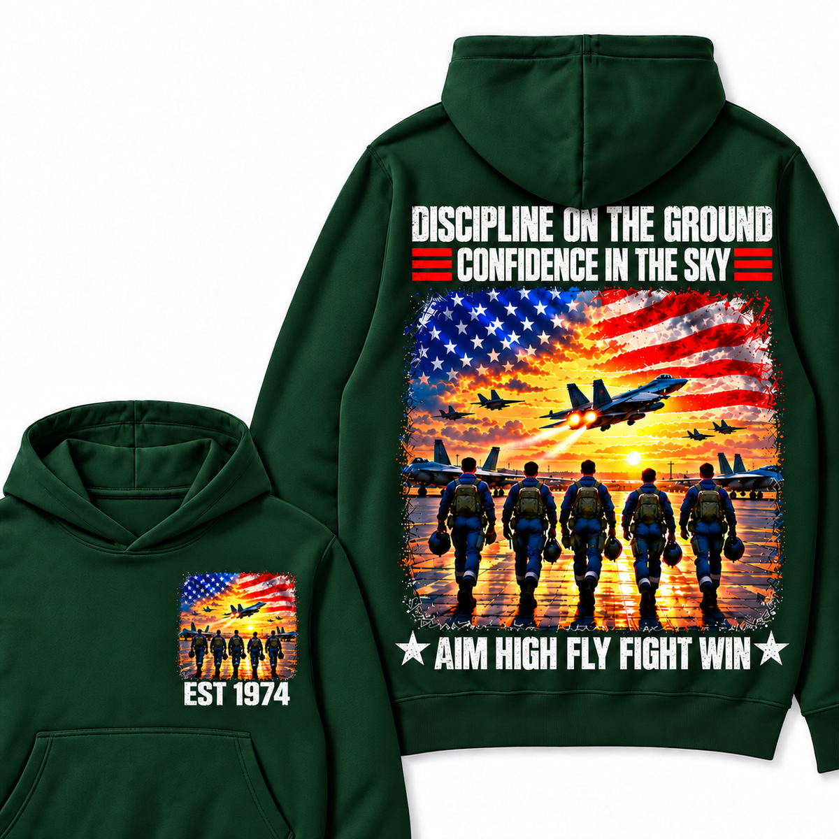 DISCIPLINE ON THE GROUND CONFIDENCE IN THE SKY AIM HIGH FLY FIGHT WIN Custom Your Birth Year Hoodie