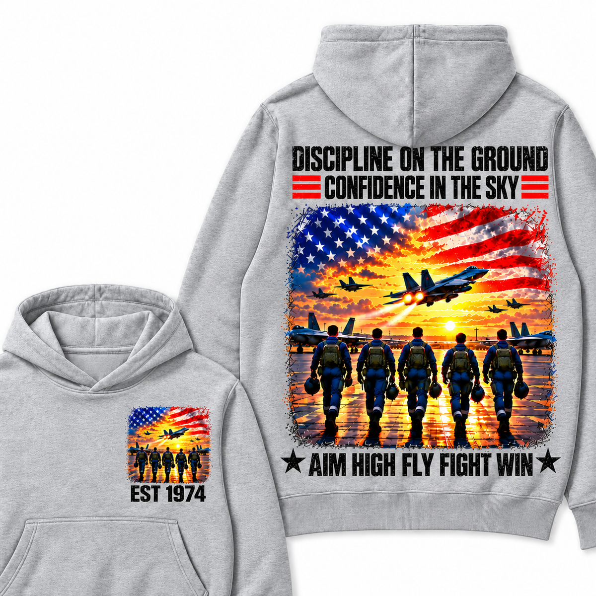DISCIPLINE ON THE GROUND CONFIDENCE IN THE SKY AIM HIGH FLY FIGHT WIN Custom Your Birth Year Hoodie