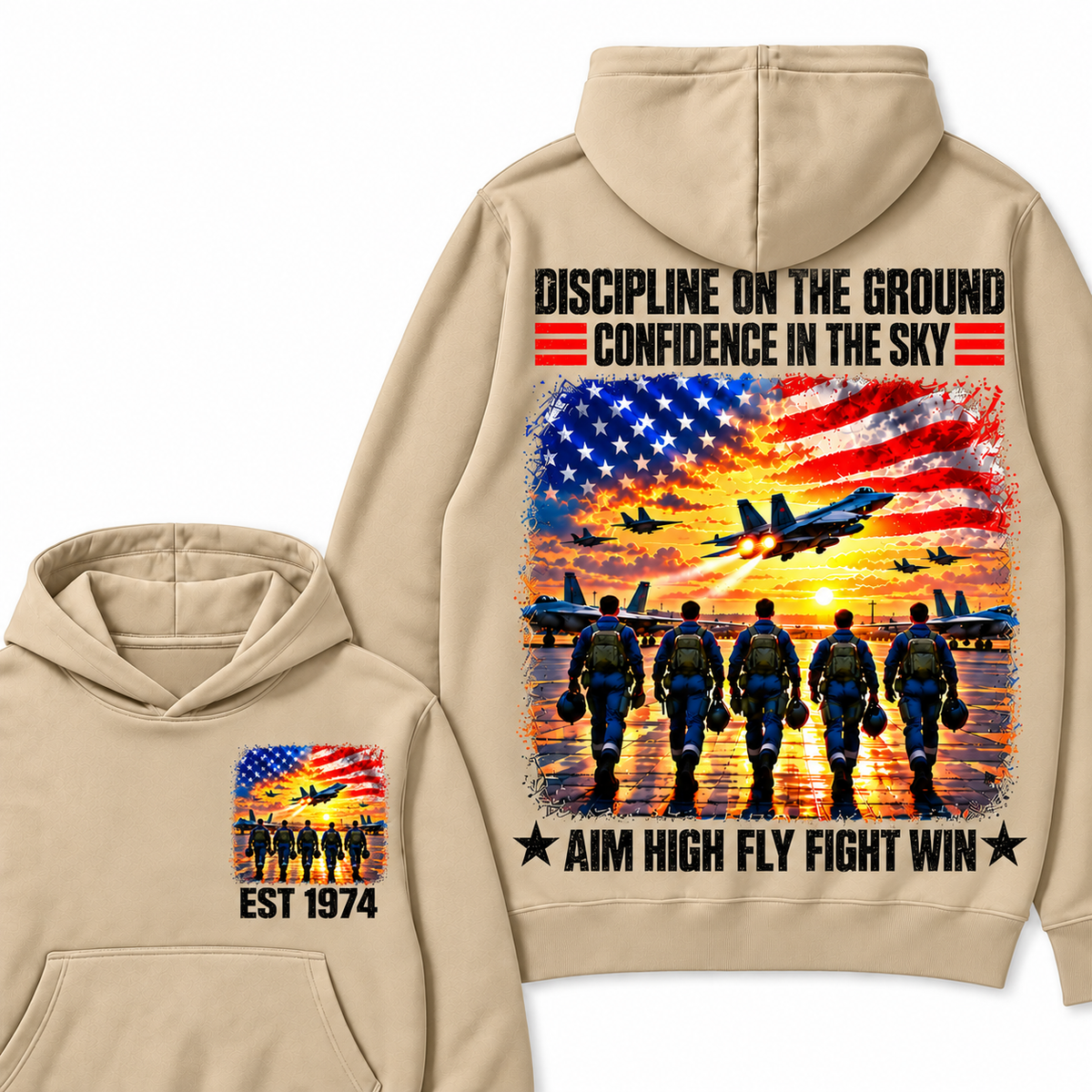 DISCIPLINE ON THE GROUND CONFIDENCE IN THE SKY AIM HIGH FLY FIGHT WIN Custom Your Birth Year Hoodie