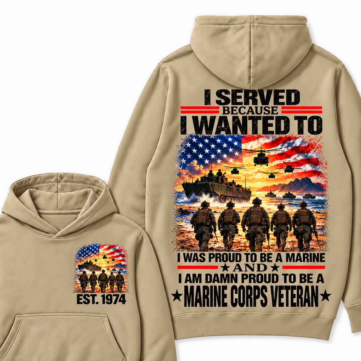I Served Because I Wanted To I Was Proud To Be A Marine And I Am Damn Proud To Be A Marine Corps  Veteran Custom Year Hoodie