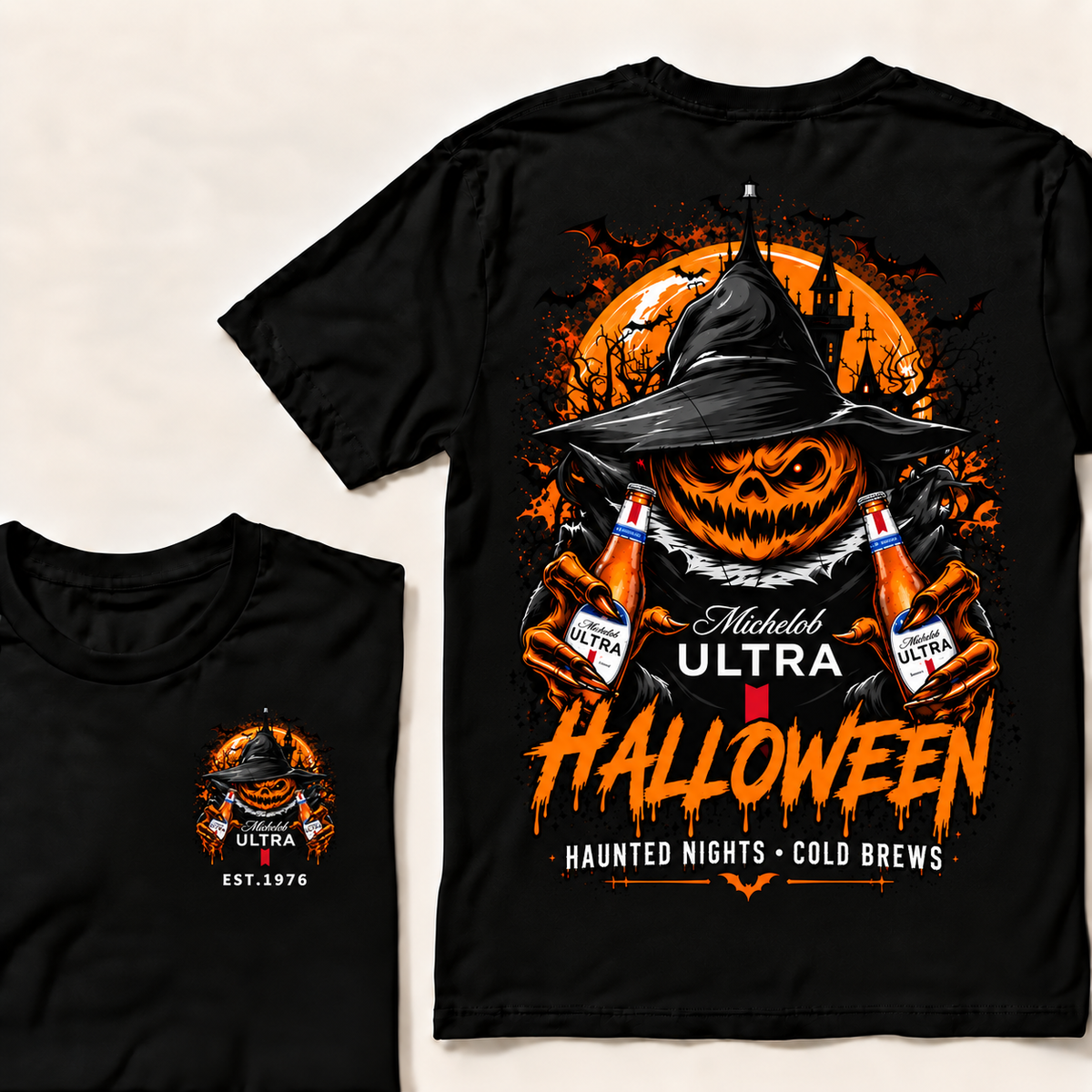 Michelob Ultra Halloween — Haunted Nights & Cold Brews Pumpkin Tee