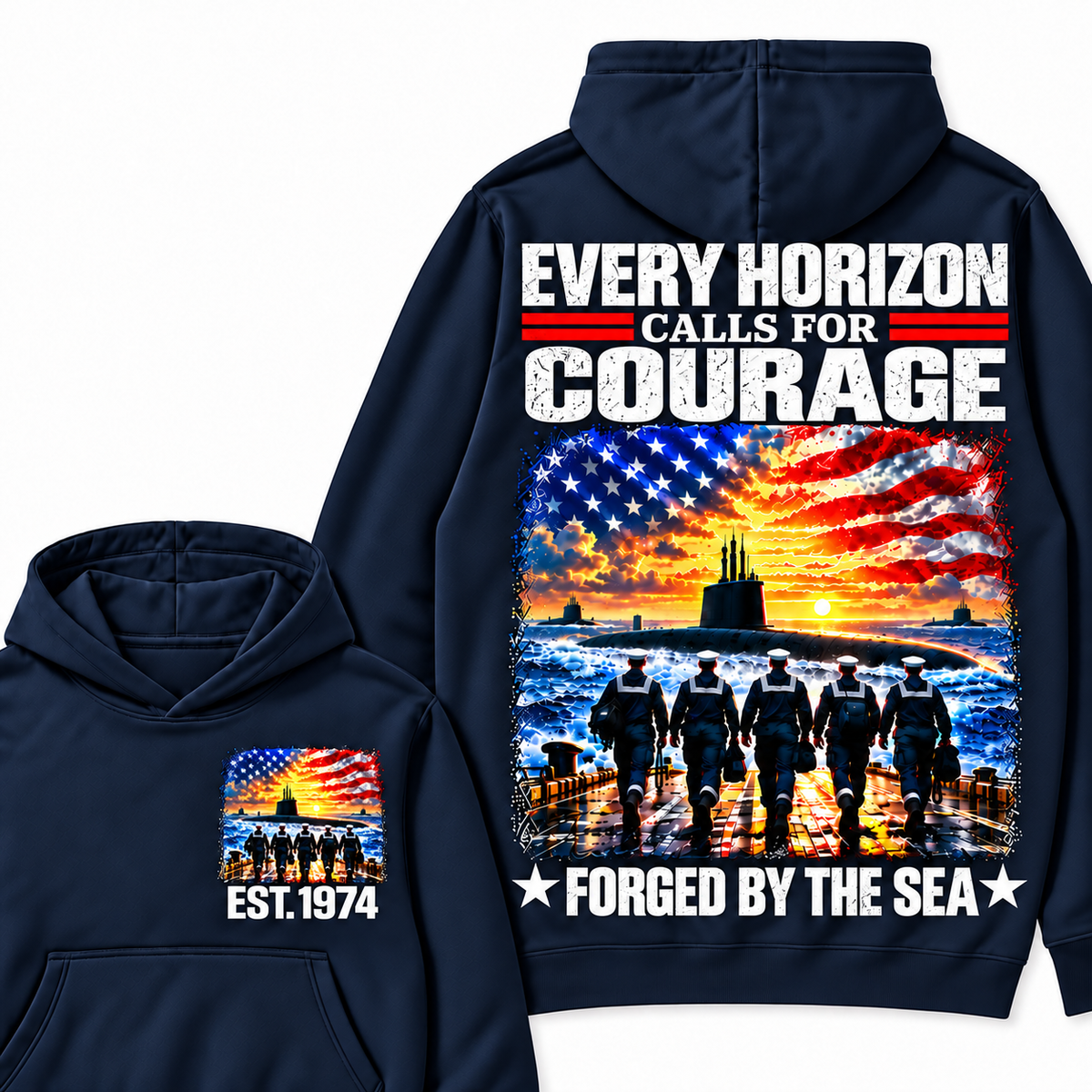 EVERY HORIZON CALLS FOR COURAGE FORGED BY THE SEA Custom Your Birth Year Hoodie
