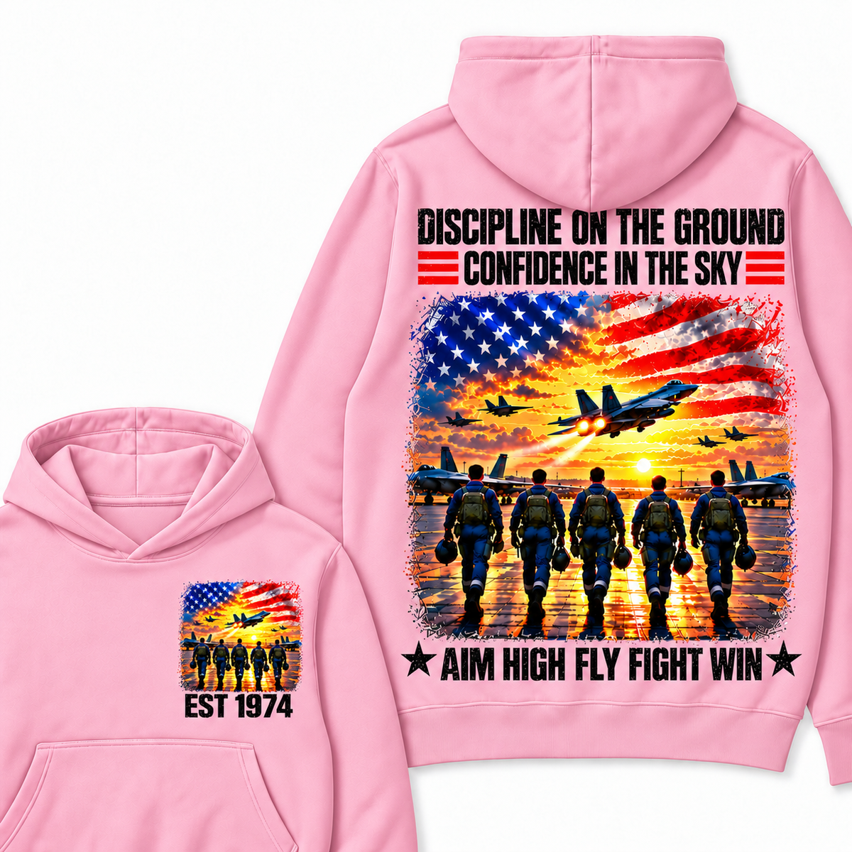 DISCIPLINE ON THE GROUND CONFIDENCE IN THE SKY AIM HIGH FLY FIGHT WIN Custom Your Birth Year Hoodie