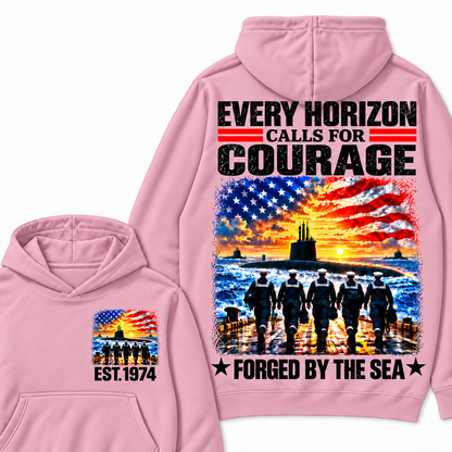 EVERY HORIZON CALLS FOR COURAGE FORGED BY THE SEA Custom Your Birth Year Hoodie