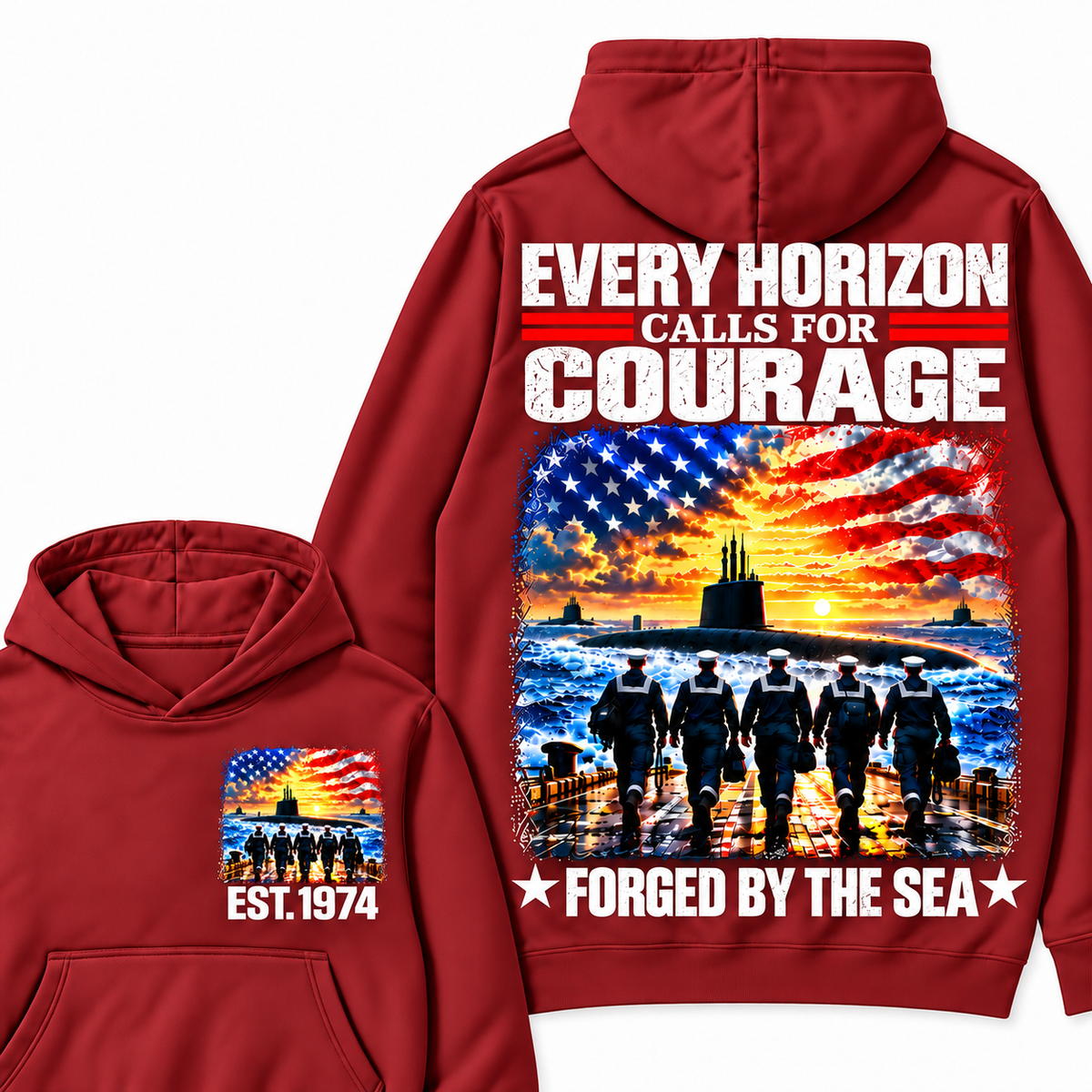 EVERY HORIZON CALLS FOR COURAGE FORGED BY THE SEA Custom Your Birth Year Hoodie