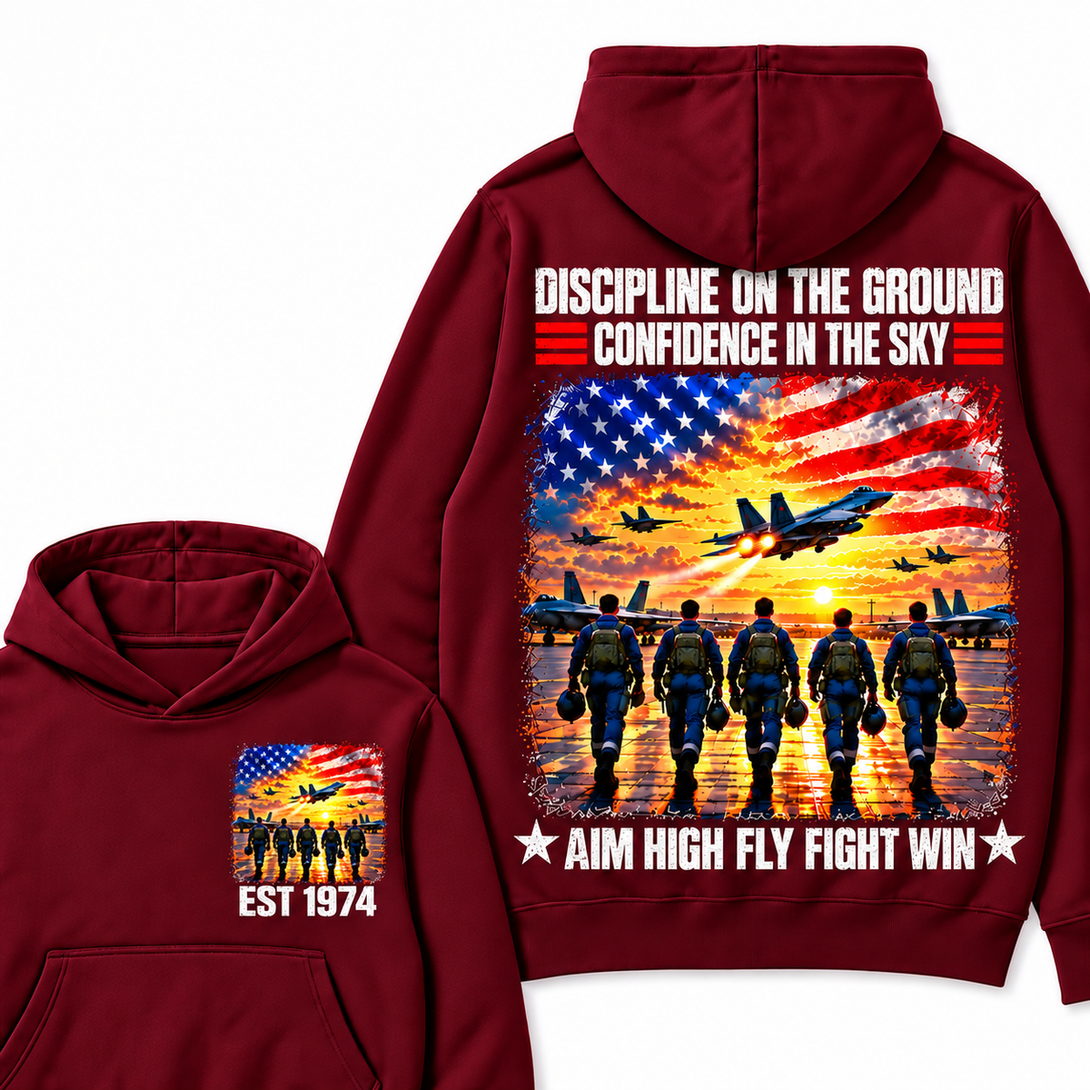 DISCIPLINE ON THE GROUND CONFIDENCE IN THE SKY AIM HIGH FLY FIGHT WIN Custom Your Birth Year Hoodie