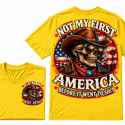 Cowboy Skull American Flag I May Be Old But I Got To See America Vintage Graphic T-Shirt Custom Year  T-Shirt