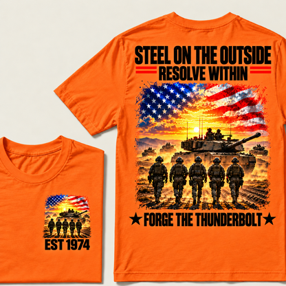 STEEL ON THE OUITSIDE RESOLVE WITHIN FORGE THE THUNDERBOLT Custom Year T-shirt