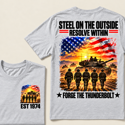 STEEL ON THE OUITSIDE RESOLVE WITHIN FORGE THE THUNDERBOLT Custom Year T-shirt
