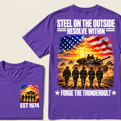 STEEL ON THE OUITSIDE RESOLVE WITHIN FORGE THE THUNDERBOLT Custom Year T-shirt