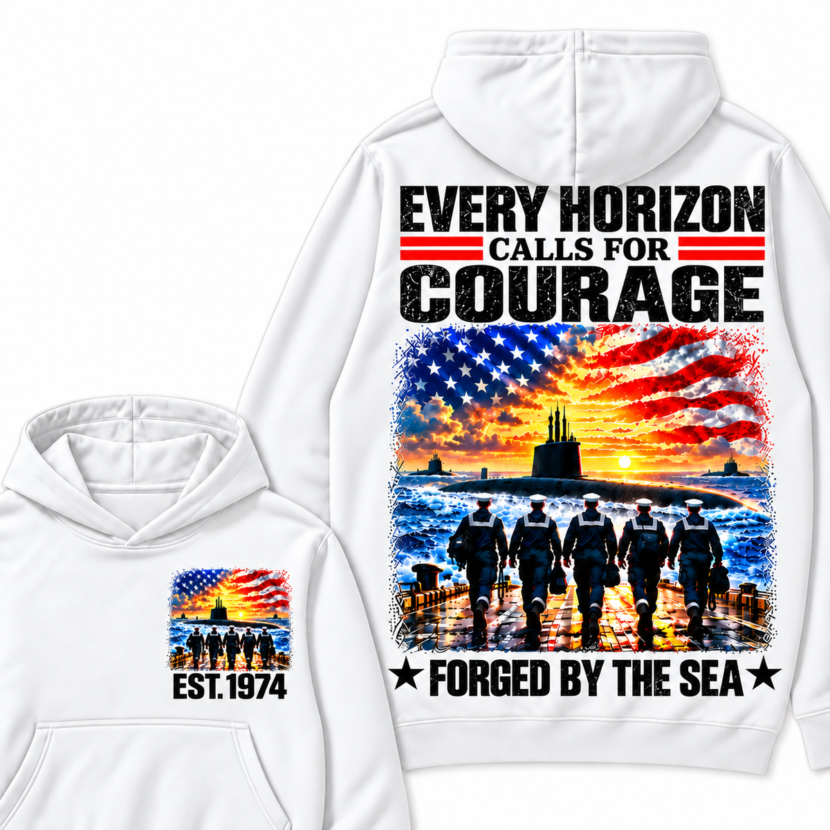 EVERY HORIZON CALLS FOR COURAGE FORGED BY THE SEA Custom Your Birth Year Hoodie