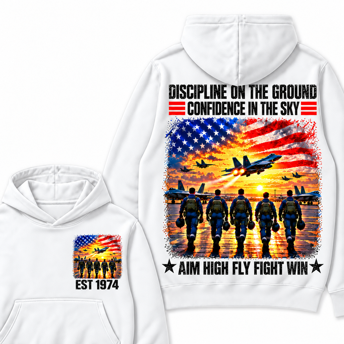 DISCIPLINE ON THE GROUND CONFIDENCE IN THE SKY AIM HIGH FLY FIGHT WIN Custom Your Birth Year Hoodie