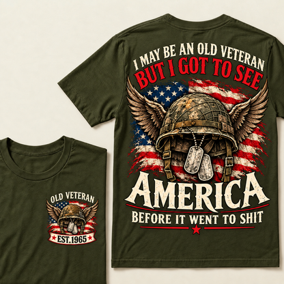 Funny Old Veteran American Flag T-Shirt, Vintage Military Army Gift, Patriotic USA Soldier Tee, Retro 1965 Veteran Shirt