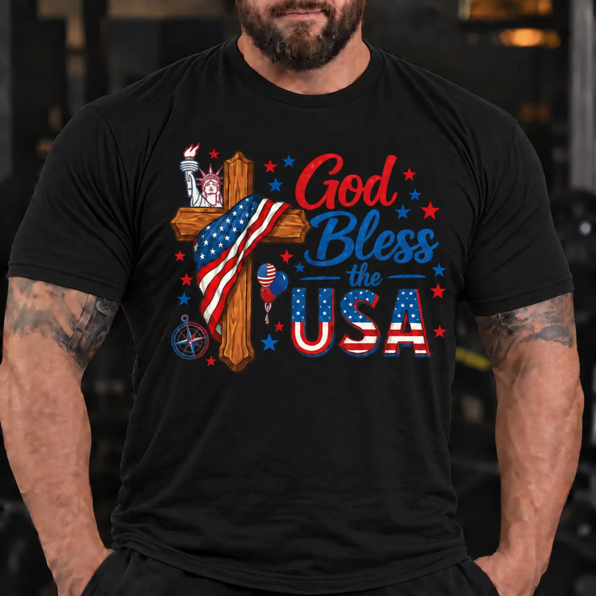 God Bless the USA Patriotic Cross Shirt T-Shirt