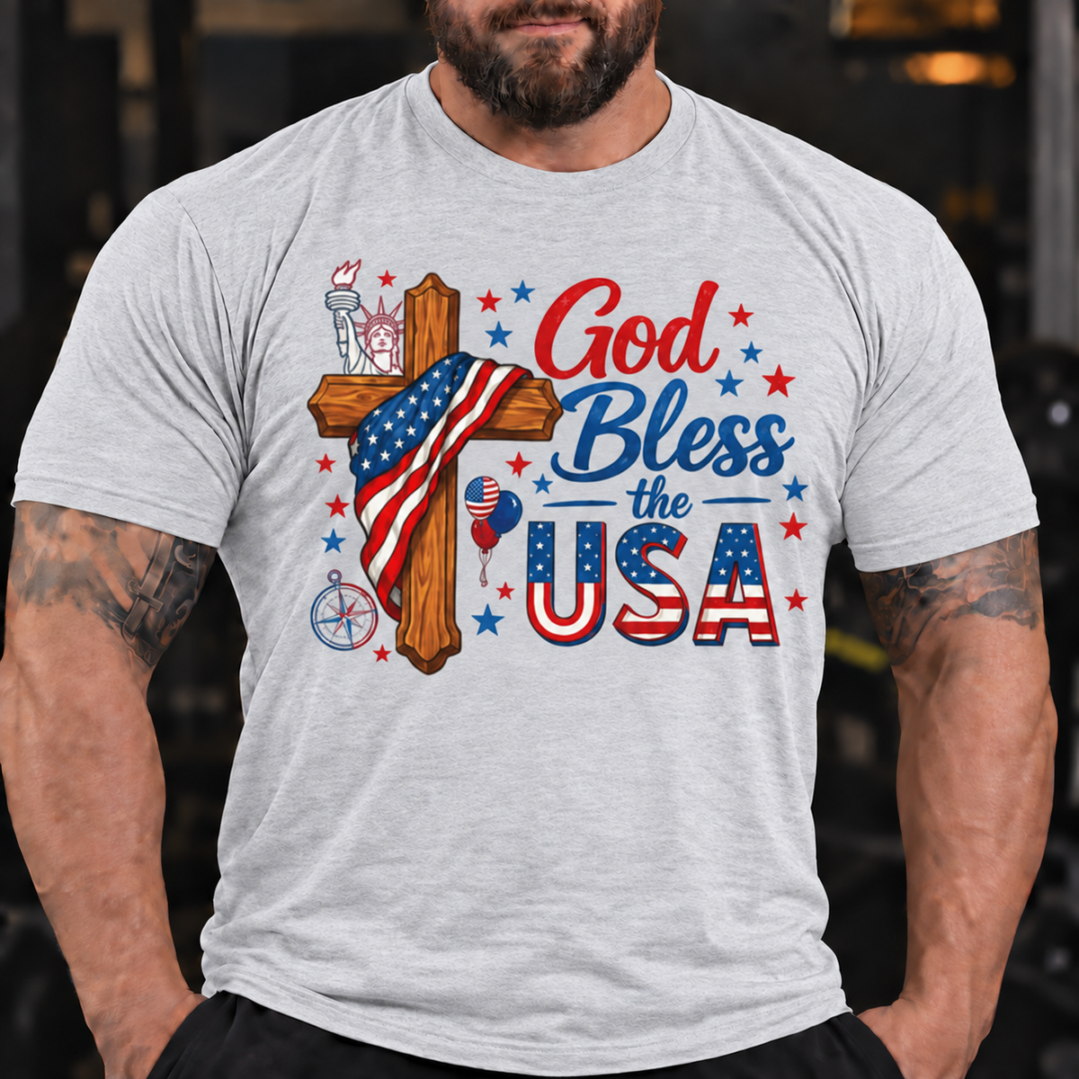 God Bless the USA Patriotic Cross Shirt T-Shirt