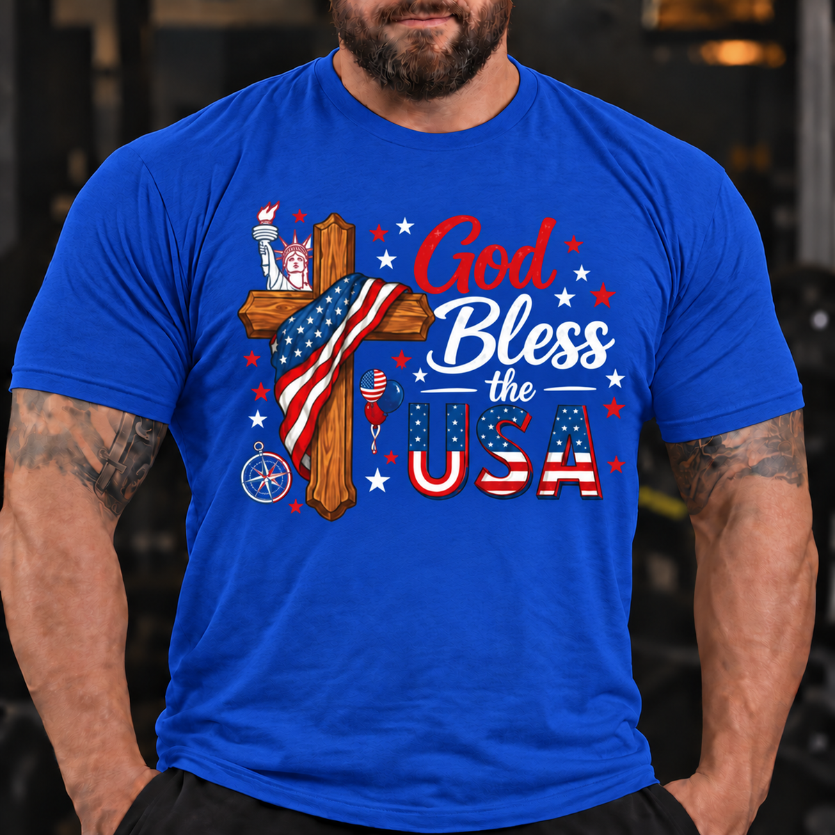 God Bless the USA Patriotic Cross Shirt T-Shirt