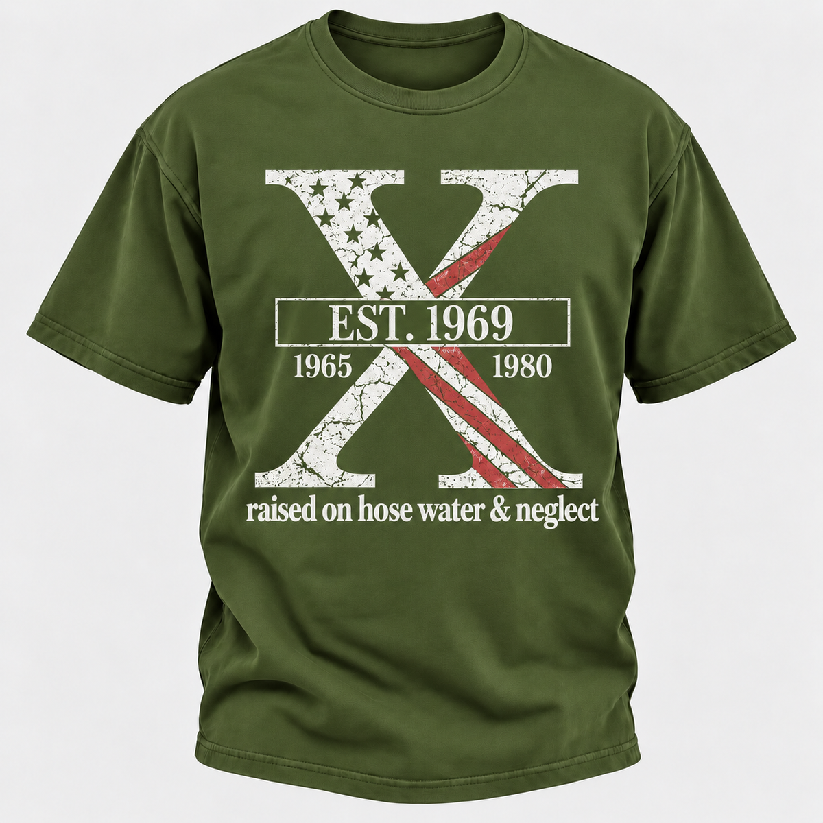 Custom GEN X Year Raised On Hose Water And Neglect USA FLAG T-Shirts