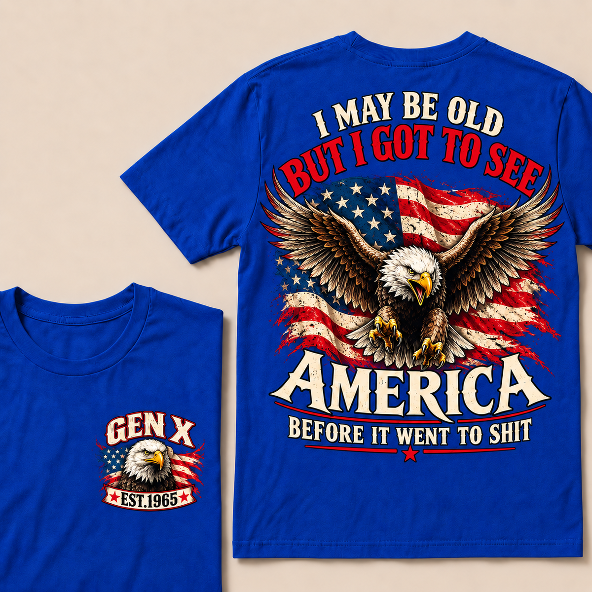 Funny Gen X Eagle T-Shirt, Vintage American Flag Patriotic Tee, Retro 1965 Gen X Gift, USA Bald Eagle Shirt