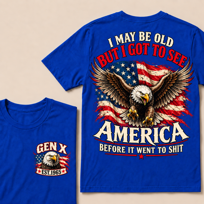 Funny Gen X Eagle T-Shirt, Vintage American Flag Patriotic Tee, Retro 1965 Gen X Gift, USA Bald Eagle Shirt