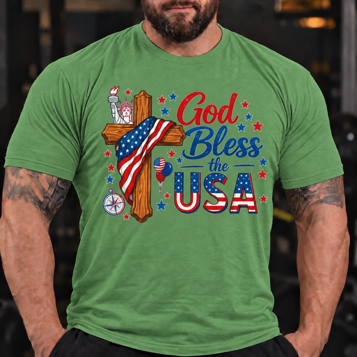 God Bless the USA Patriotic Cross Shirt T-Shirt
