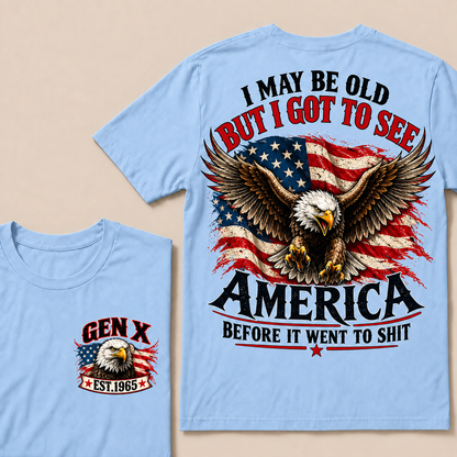 Funny Gen X Eagle T-Shirt, Vintage American Flag Patriotic Tee, Retro 1965 Gen X Gift, USA Bald Eagle Shirt